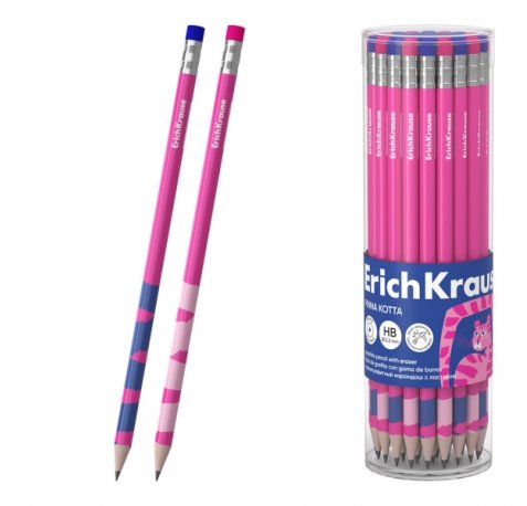 ErichKrause Pinna Kotta Lapiz de Grafito con Goma de Borrar - Mina HB - Cuerpo Redondo - Colores Surtidos (42 uds)