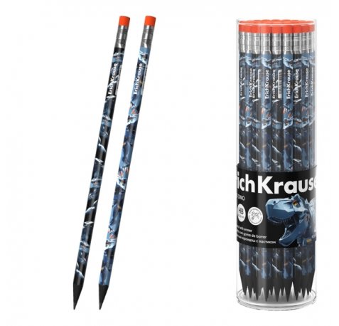 ErichKrause Techno Dino Lapiz de Grafito con Goma de Borrar - Mina HB - Cuerpo Triangular - Colores Surtidos (42 uds)