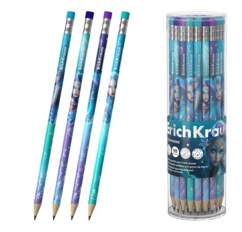 ErichKrause Aquamarine Lapiz de Grafito con Goma de Borrar - Mina HB - Cuerpo Redondo - Plastico - Agarre Ergonomico - Colores Surtidos (42 uds)