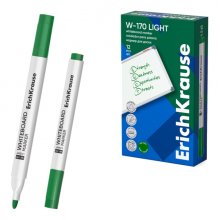 ErichKrause W-170 Light Rotulador para Pizarra Blanca - Facil de Borrar - Punta Conica - Trazo de 2.5mm - Secado Rapido - Cuerpo Triangular - Color Verde (12 uds)