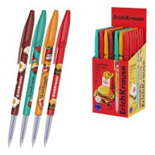 ErichKrause Stick Cheat Meal Boligrafo con Capuchon - Modelos Surtidos - Trazo 0.26mm - Tinta de Baja Viscosidad - Tapa Ventilada - Color Azul (50 uds)