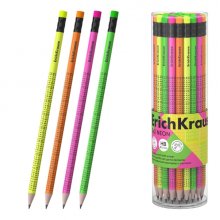 ErichKrause 2x2 Neon Lapiz de Grafito con Goma de Borrar - Mina HB de 2.2mm - Cuerpo Redondo - Colores Surtidos (42 uds)