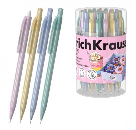 ErichKrause Tropic Milky Portaminas - Mina HB de 0.5mm - Goma de Borrar Integrada - Ergonomico - Colores Surtidos (24 uds)