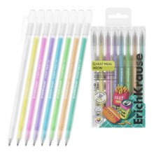 ErichKrause Cheat Meal Pack de 8 Boligrafos con Capuchon - Punta de 1.0mm - Trazo 1mm - Tinta de Gel - Resistente al Agua - Secado Rapido - Colores Surtidos