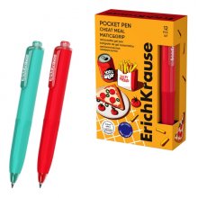 ErichKrause Pocket Pen Matic and Grip Cheat Meal Boligrafo Retractil - Modelos de Cuerpo Surtidos - Trazo 0.3mm - Zona de Agarre de Goma - Color Azul (12 uds)