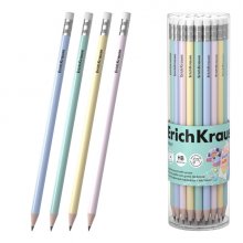 ErichKrause Milky Lapiz de Grafito con Goma de Borrar - Mina HB - Cuerpo Redondo - Agarre Ergonomico - Colores Surtidos (42 uds)