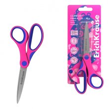 ErichKrause Comfort Pinna Kotta Tijeras de 15cm - Mangos de Plastico y Goma Antideslizante - Cuchillas en Forma de Arco - Ergonomicas - Acero Inoxidable - Color Rosa