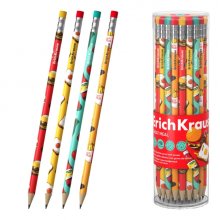 ErichKrause Cheat Meal Lapiz de Grafito con Goma de Borrar - Mina HB - Cuerpo Redondo - Plastico - Agarre Ergonomico - Colores Surtidos (42 uds)