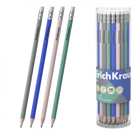 ErichKrause Navy Lapiz de Grafito con Goma de Borrar - Mina HB - Cuerpo Redondo - Colores Surtidos (42 uds)