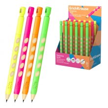 ErichKrause GripLine Neon Expositor con 24 Portaminas - Mina HB de 2.0mm - Agarre Triangular - Sacapuntas Integrado - Ergonomico - Colores Surtidos