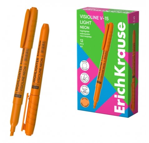 ErichKrause Visioline V-15 Light Neon Marcador Fluorescente - Punta Biselada - Trazo de 0.6 a 3.5mm - Color Naranja (12 uds)