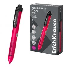 ErichKrause Visioline RV-70 Clicky Neon Marcador Fluorescente - Retractil - Punta Biselada - Trazo de 1.0mm a 3.5mm - Color Rosa (12 uds)
