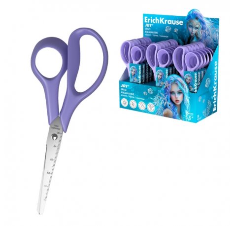 ErichKrause JOY Ergo Aquamarine Expositor con 24 Tijeras de 14cm - Mangos de Plastico Resistente a Golpes - Ergonomicas - Color Lila