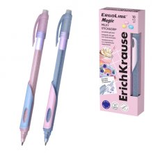 ErichKrause ErgoLine Magic Stick and Grip Milky Boligrafo Borrable - Modelos Surtidos - Trazo 0.4mm - Tinta de Gel - Resistente al Agua - Zona de Agarre de Goma - Color Azul (10 uds)