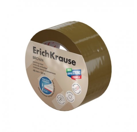 ErichKrause Brown Precinto de Embalar - 50 Metros - Ancho de 48mm - Pelicula de Polipropileno Biorientado - Resistente a la Luz - Color Marron