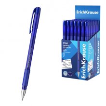 ErichKrause Star Stick and Grip Original Boligrafo con Capuchon - Punta de 1.2mm - Trazo 0.35mm - Zona de Agarre de Goma - Color Azul (50 uds)