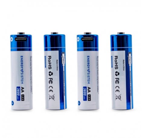 Energy Sistem Charge Pro C Pack de 4 Pilas Recargables USB-C - 3405mWh - 2270mAh - AA  - 2.5V - Carga Por USB-C