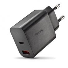 NGS ERA 20W Cargador de Pared Ultrarrapido GaN - 1 USB-C y 1 USB-A - Color Negro