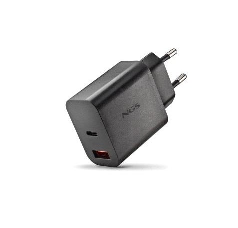 NGS ERA 20W Cargador de Pared Ultrarrapido GaN - 1 USB-C y 1 USB-A - Color Negro