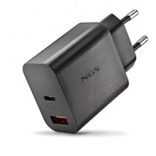 NGS ERA 30W Cargador de Pared Ultrarrapido GaN - 1 USB-C y 1 USB-A - Color Negro
