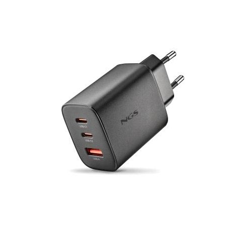 NGS ERA 65W Cargador de Pared Ultrarrapido GaN - 2 USB-C y 1 USB-A - Color Negro
