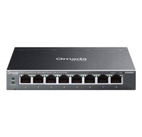 TP-Link Omada ES208GP Switch 8 Puertos RJ45 PoE+ 1Gbps - Gestionado - Conmutacion hasta 16Gbps - Soporta QOS - Carcasa Metalica - Color Negro