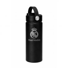 Safta Real Madrid Botella Isotermica - Capacidad 530ml - Pajita Interior - Revestimiento Interior de Cobre - Tapa Antifugas - 12h Caliente - 24h Frio - Color Negro