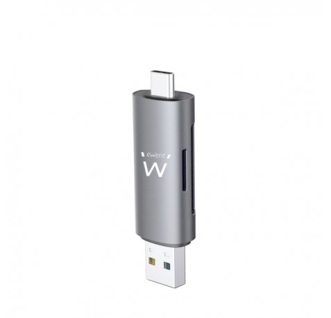 Ewent EW1075 Lector de Tarjetas Compacto USB 3.2 Gen1 (USB 3.0) con Conector USB C y USB A