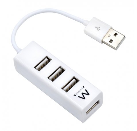 Ewent EW1122 Mini-Hub 4 Puertos USB 2.0 - Cable 12cm - Color Blanco