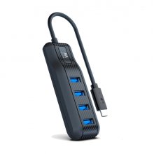 Ewent Hub USB-C 4 en 1 - 4x USB-A Hembra - Indicador LED - Cable de 30cm - Color Negro
