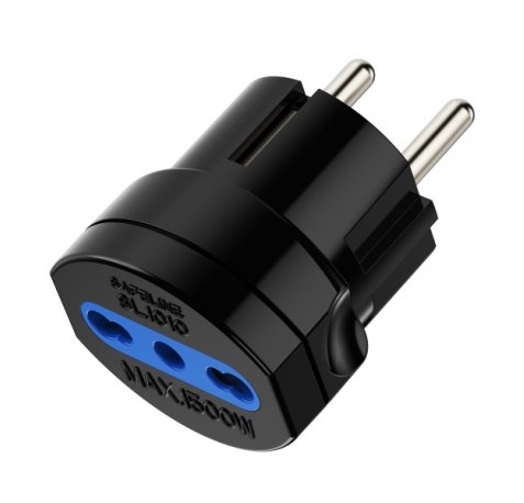 Ewent Adaptador de Viaje Schuko 16A - Hembra Tipo L - Color Negro