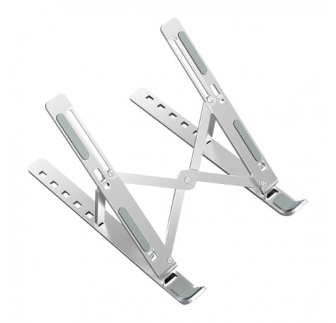 Ewent EW1266 Soporte Plegable de Viaje - Aleacion de Aluminio - Eleva de 5 a 15 cm tu Portatil - Color Plata