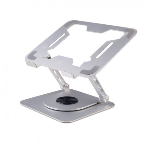 Ewent Soporte de Sobremesa para Portatil - Aluminio - Rotacion 360 - Ajustable - Base Antideslizante - Ajustable - Plegable - Color Plateado/Gris