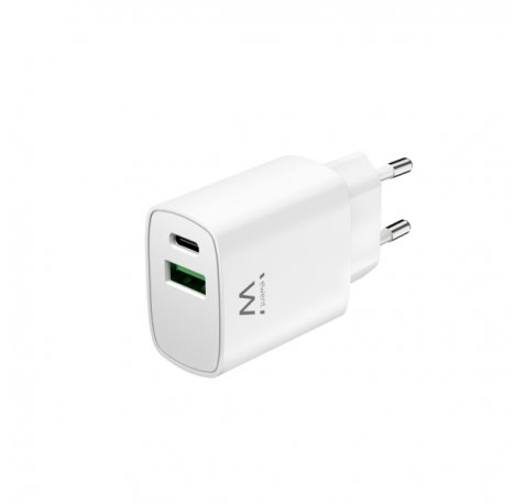 Ewent Cargador de Pared USB-C/PD + USB-A/QC 20W - Color Blanco