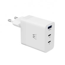 Ewent EW1323 Cargador USB-3 Puertos - Salida Maxima 65W - 1 USB A y 2 USB C - Color Blanco
