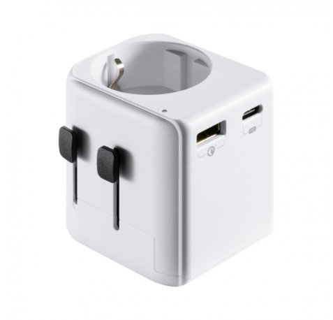 Ewent EW1472 Cargador de Viaje Universal - 1xUSB-C, 2xUSB - 15W - USA, UK, AUS, China - Color Blanco