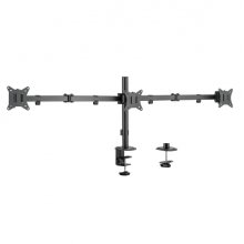Ewent Soporte de Mesa para Tres Monitores hasta 27" - Giratorio e Inclinable - Gestion de Cables - Peso Maximo de 7kg por Monitor - VESA 100x100 - 1430x548x148mm - Color Negro