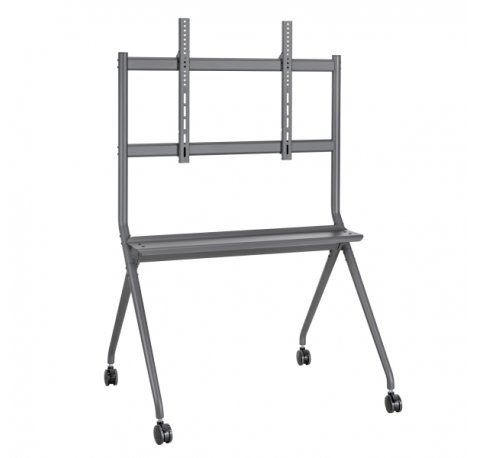 Ewent Soporte de Suelo para TV hasta 86" - Bandeja Auxiliar - Altura Ajustable - Gestion de Cables - VESA Maximo 800x600 - Peso Maximo 120kg - Ruedas para Desplazamiento - 1067x801x1725mm - Color Negro