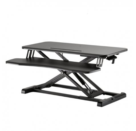 Ewent Soporte Elevador para Monitor - Amplia Superficie de 80x40cm - Altura Ajustable - Resorte de Gas - Bandeja para Teclado - Peso Maximo 15kg - Portatil - 800x615x110mm - Color Negro
