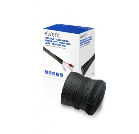 Ewent Manguito Organizador de Cable Polyester - Cierre de Velcro - 1m - 85mm - Color Negro