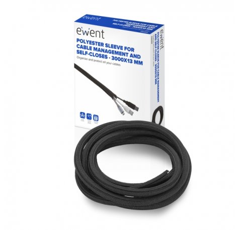 Ewent Manguito Organizador de Cable Polyester - Auto Cierre - 3m - 13mm - Color Negro