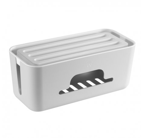 Ewent Caja Organizadora para Cables - Soporte para Tabletas y Telefonos - Disipacion Calor - Tapa Extraible - 30.7x13.5x13cm - Color Blanco