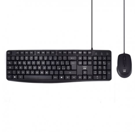 Ewent Pack Teclado + Raton para Oficina - Teclas Silenciosas de Perfil Bajo - 1000dpi - Disposicion Italiana QWERTY IT - Cable de 1.35m - Teclas Silenciosas de Perfil Bajo - Color Negro