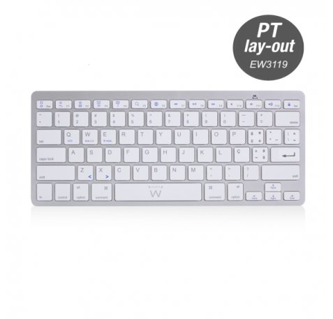 Ewent Teclado de Viaje - Modo Ahorro de Energia - Bluetooth 3.0 - Disposicion Portuguesa QWERTY PT - Alcance hasta 10m - Color Plata/Blanco