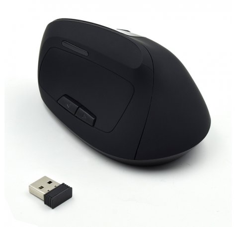 Ewent Raton Inalambrico 2.4hz - Raton Vertical Ergonomico - DPI Seleccionable 800-1200-2400dpi -Bateria Recargable de Litio 400mAh - Color Negro