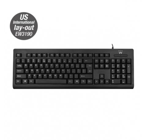 Ewent Teclado con Cable USB - Perfil Delgado - Patas Ajustables - Disposicion Inglesa QWERTY US - Cable de 1.35m - Color Negro