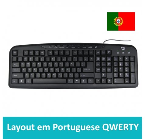 Ewent Teclado con Cable USB - Disposicion Portuguesa QWERTY PT - Plastico ABS - Teclas Silenciosas - Cable de 1.2m - Color Negro