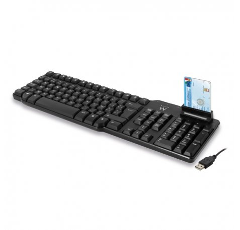 Ewent Teclado con Cable USB - Lector de Tarjetas Inteligentes - Cable de 1.5m - Disposicion Italiana QWERTY IT - Plastico ABS - Color Negro