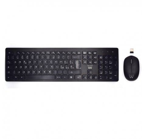 Ewent Pack Teclado + Raton Inalambricos - Receptor USB-A 2.4Hz - 1000dpi - Disposicion Italiana QWERTY IT - Incluye Pilas AA/AAA - Teclas Concavas - Color Negro
