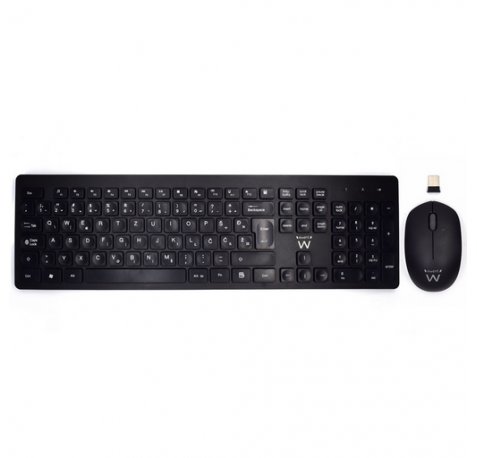 Ewent Pack Teclado + Raton Inalambricos - Receptor USB-A 2.4Hz - 1000dpi - Disposicion Eslovena QWERTZ SI - Incluye Pilas AA/AAA - Teclas Concavas - Alcance hasta 10m - Color Negro